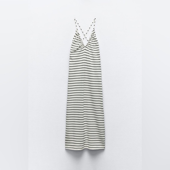 ZARA BLOGGERS FAVORITE STRIPED RUCHED DRESS - Picture 5 of 9